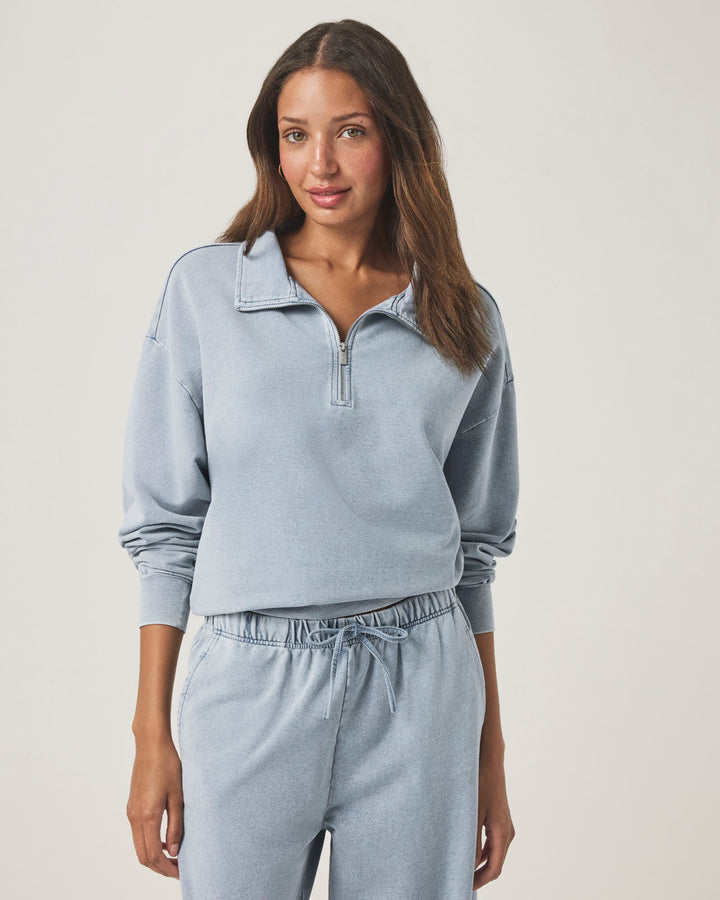 Splendid - Hayden Terry Quarter Zip Sweatshirt / Bleached Indigo