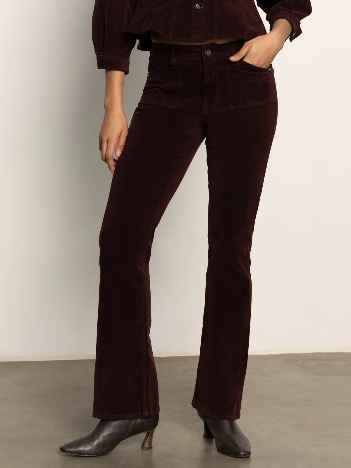 Sanctuary - Velveteen Brook Bootcut Pant / Dark Crimson