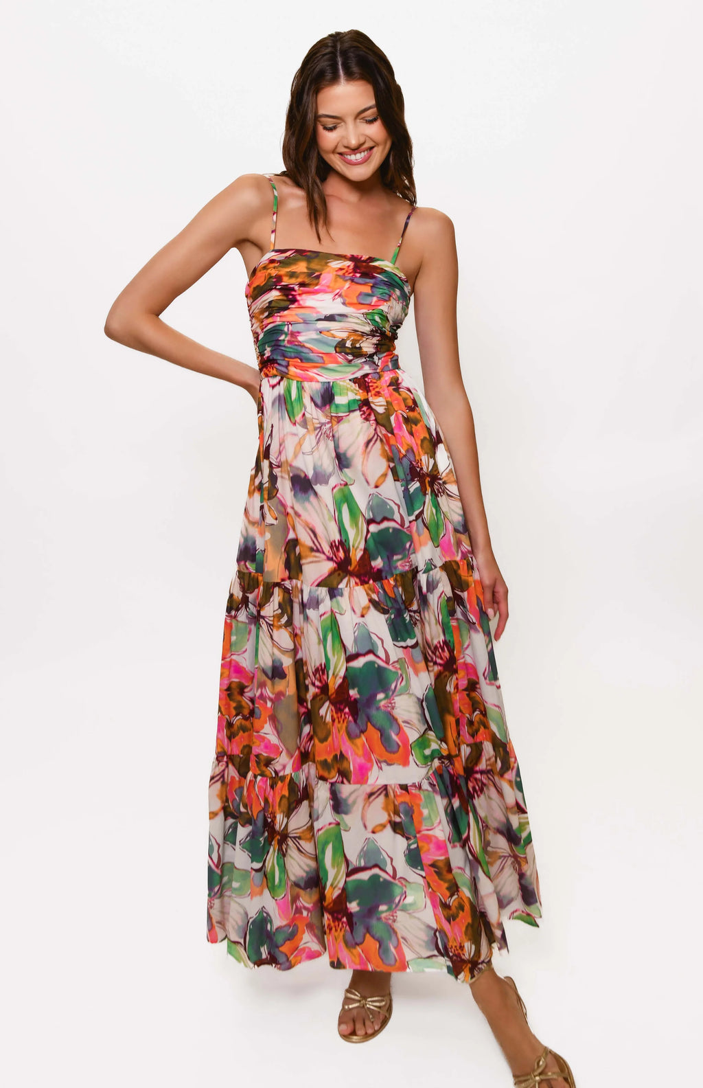 Hutch - Bethy Dress / Blush Messy Rainbow Watercolor Floral