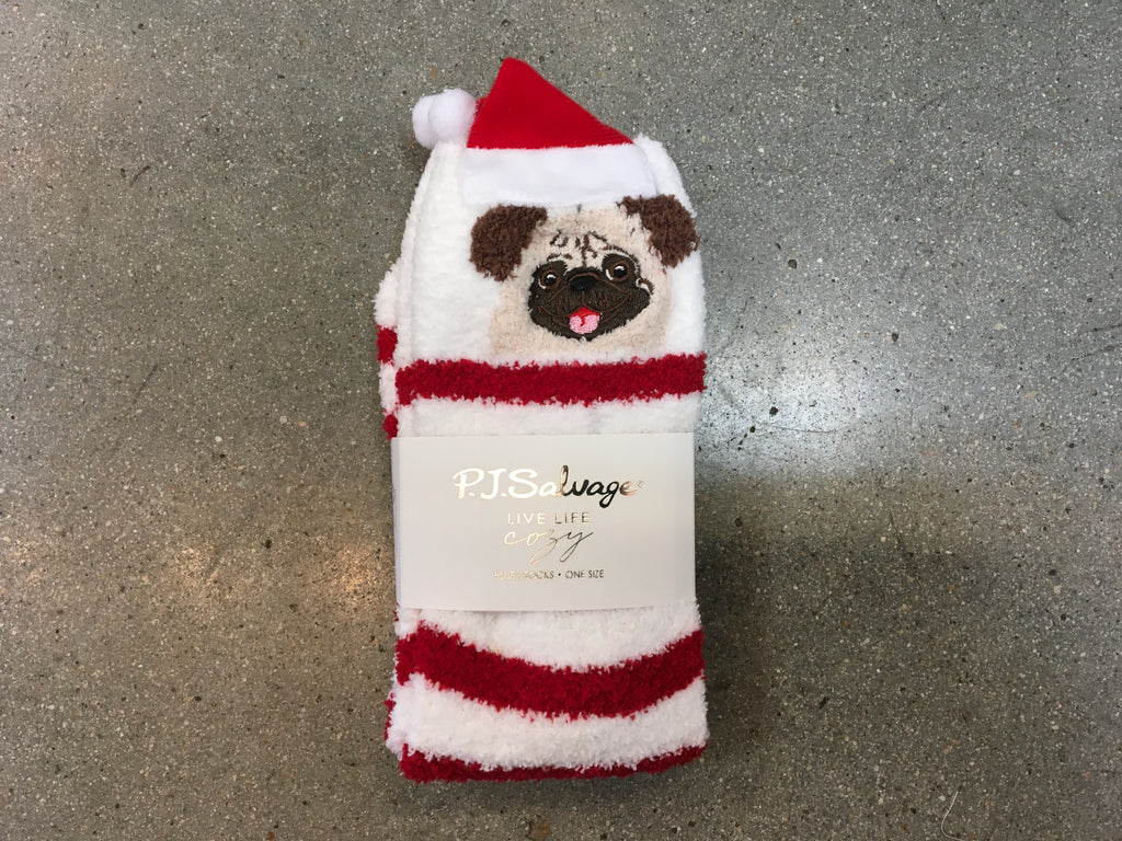 PJ Salvage - Santa Dog Fun Socks / Ivory