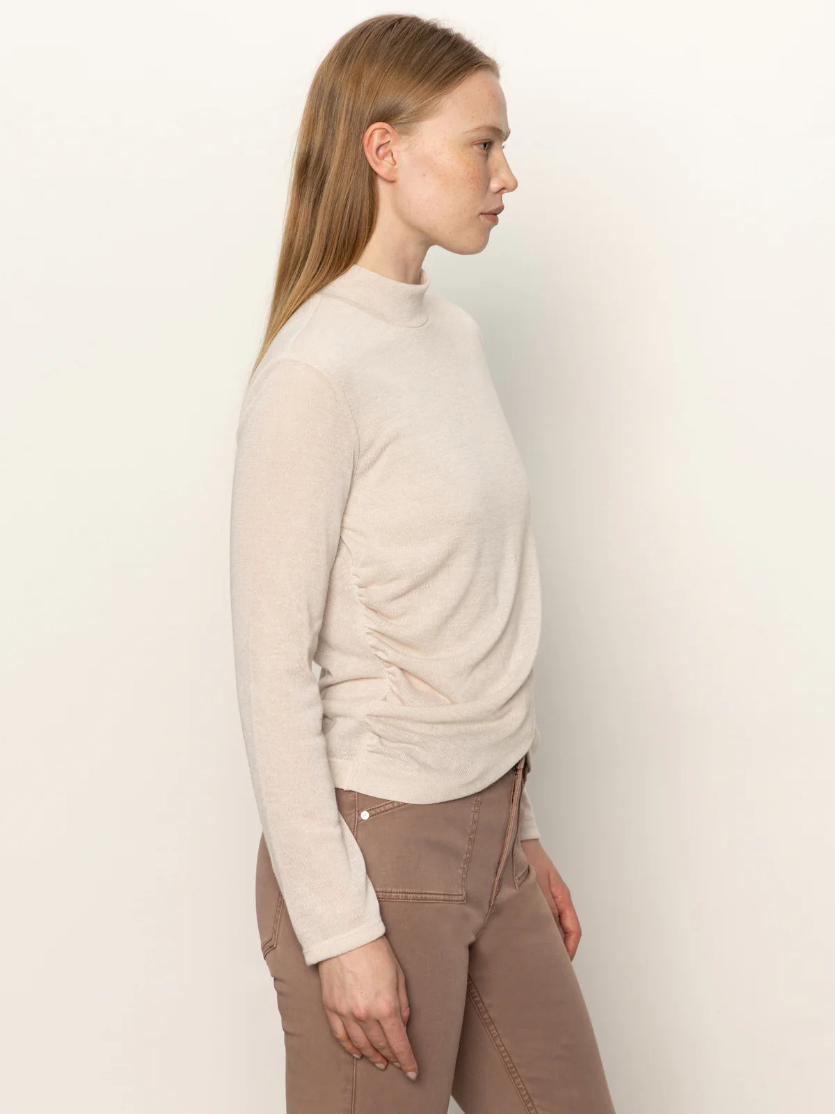 Sanctuary - Long Sleeve Draped Mock Neck / Mother of Pearl
