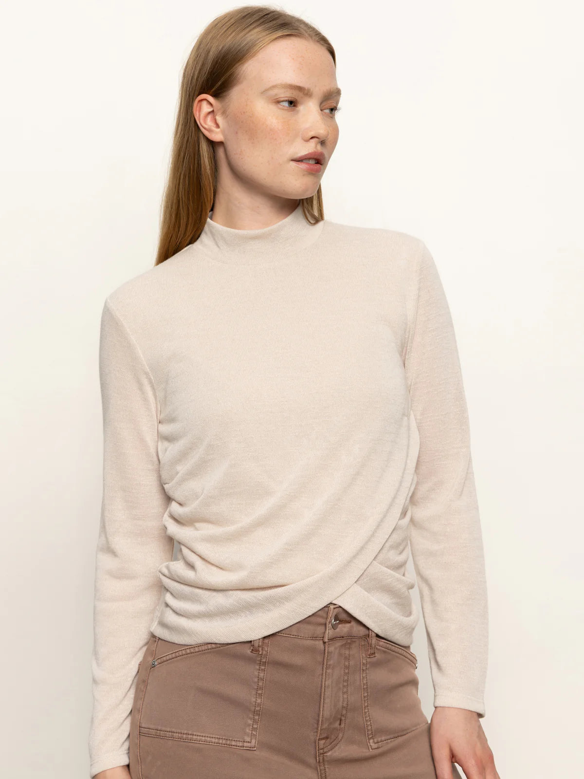 Sanctuary - Long Sleeve Draped Mock Neck / Mother of Pearl