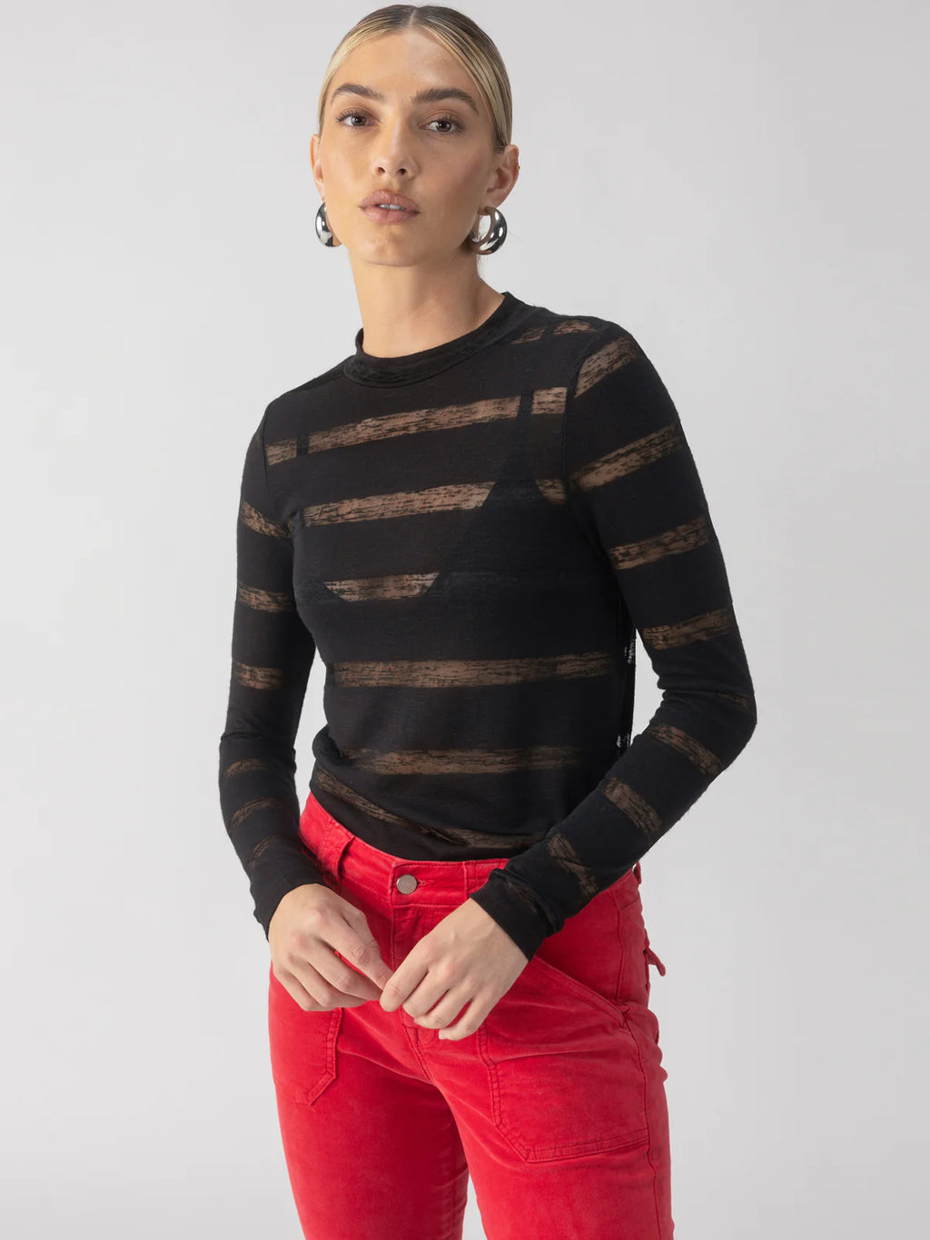 Sanctuary - Semi Sheer Stripe Tee / Black