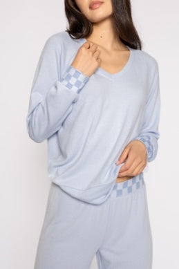 PJ Salvage - Top Checked Out Long Sleeve Top / Blue Mist