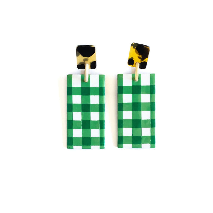 Sunshine Tienda - Grass Green Gingham Cabana Earrings