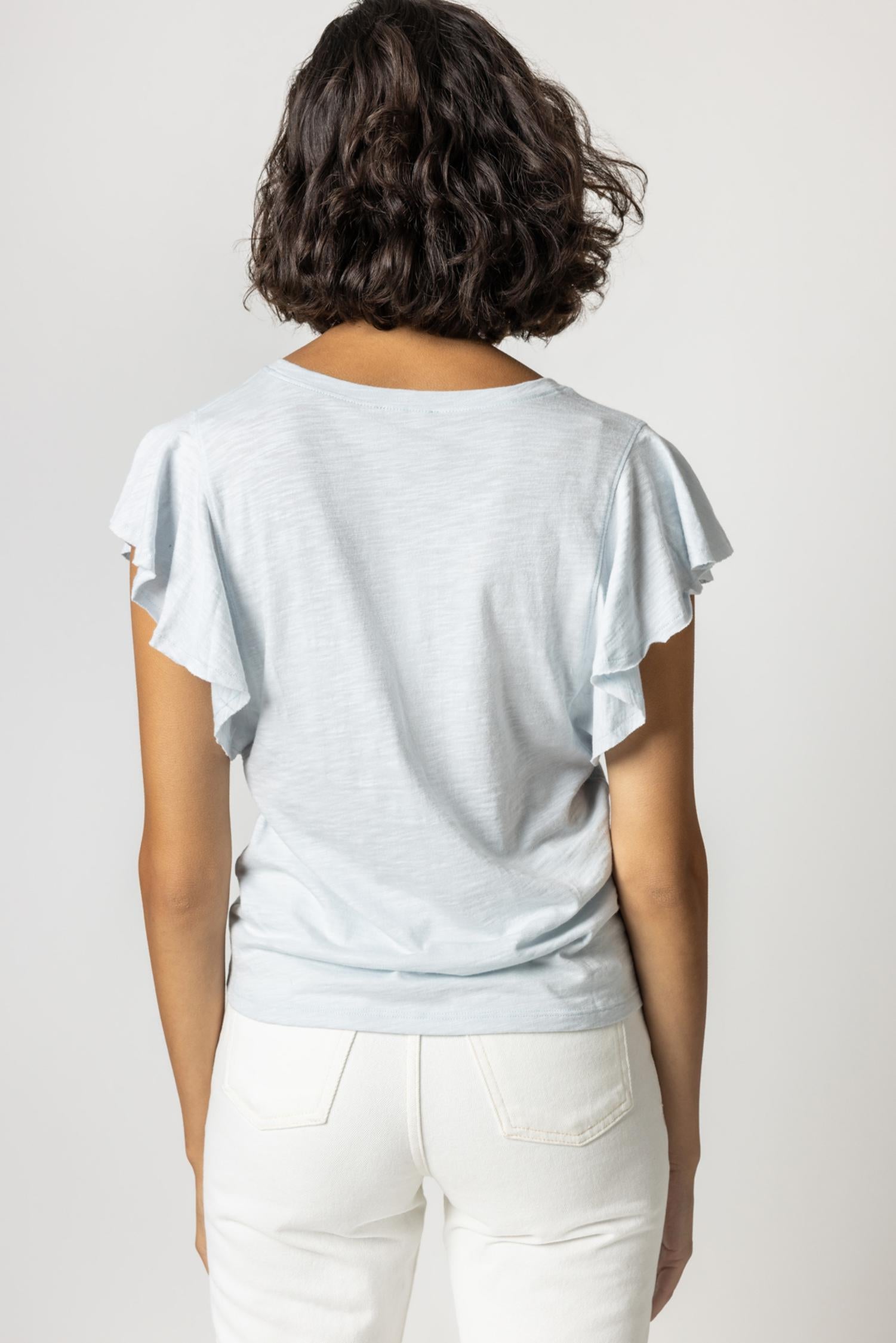 Lilla P - Flutter Sleeve V-neck / Glass / Olive