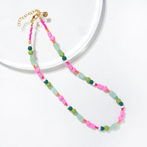 Ink + Alloy - Glass Bead Necklace w/ Extension / Pink