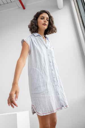 Lilla P - Short Sleeve Button Down Dress / Clearwater