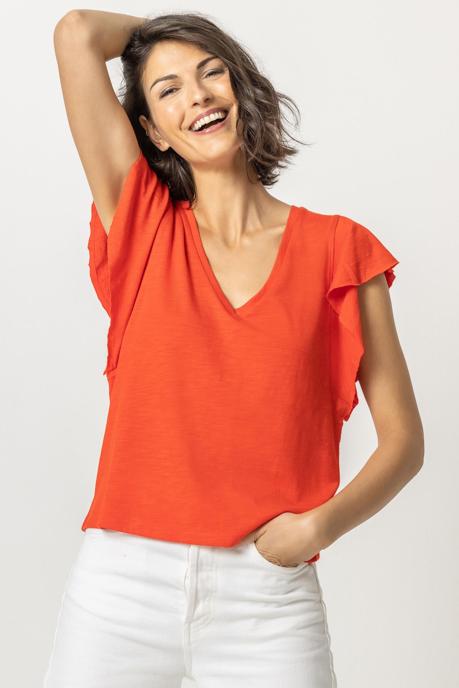 Lilla P - Flutter Sleeve V-Neck Tee