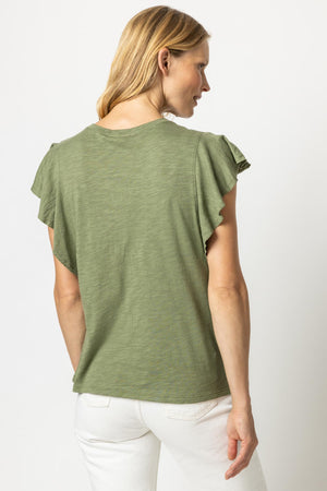 Lilla P - Flutter Sleeve V-neck / Glass / Olive